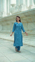 Blue Embroidered Straight Kurta Set